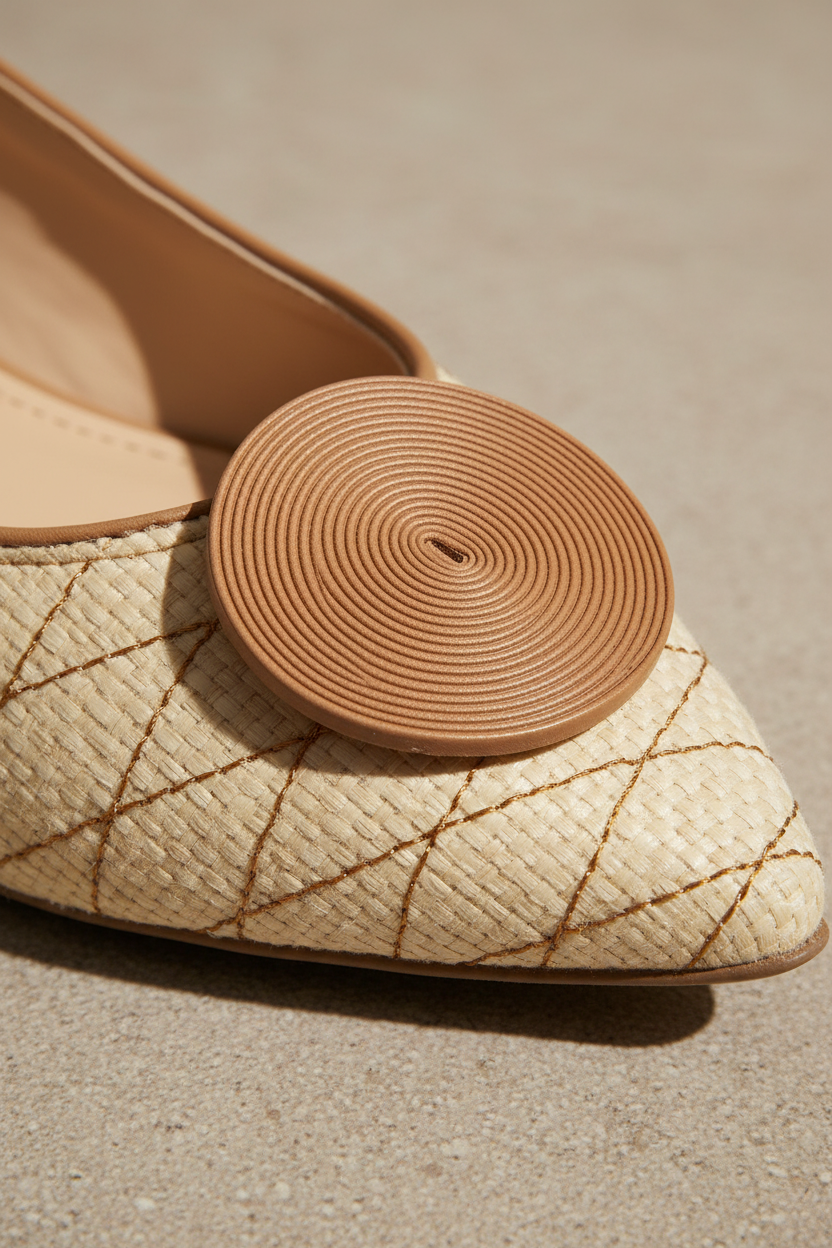 Corobá Raffia Leather Ballerinas – Natural Brown Flat