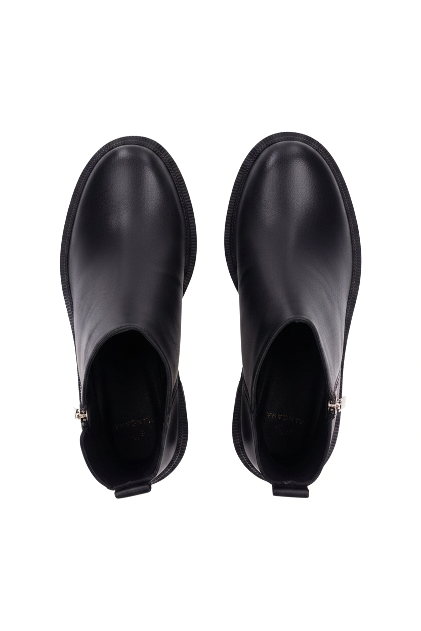 Sophora Black Leather Lug Sole Ankle Boots – 9cm Platform Block Heel