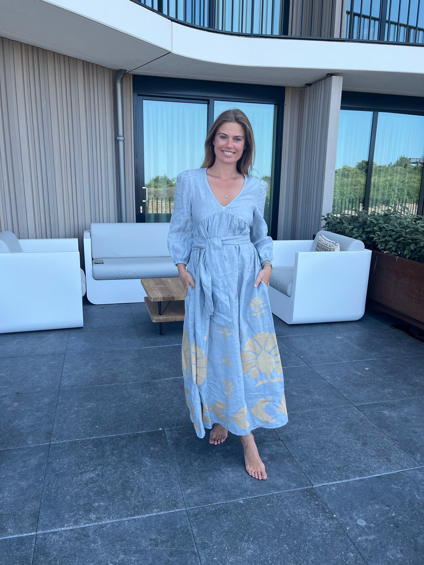 Jurk | Greek Archaic Kori Light Grey/Gold - For Models and Mermaids