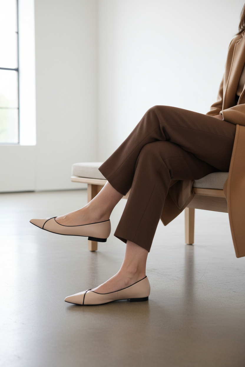 Ariri Beige Leather Ballerinas – Comfort Flat
