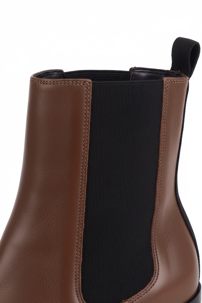 Canna Brown Leather Chelsea Ankle Boots – Black Gore, 6.5cm Block Heel