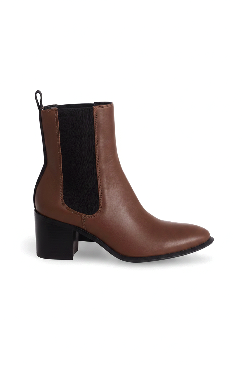 Canna Brown Leather Chelsea Ankle Boots – Black Gore, 6.5cm Block Heel
