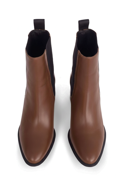 Canna Brown Leather Chelsea Ankle Boots – Black Gore, 6.5cm Block Heel
