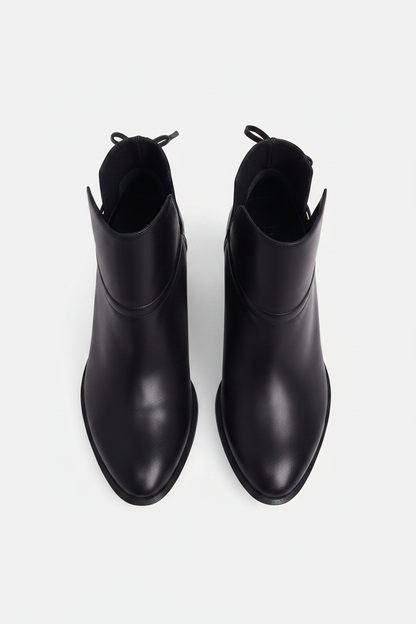 Attalea Black Leather Ankle Boots – Ankle Strap, 6.5cm Block Heel