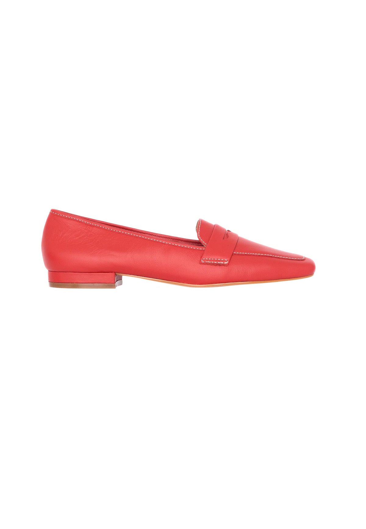 Cipó Red Leather Square-Toe Loafers – Flat