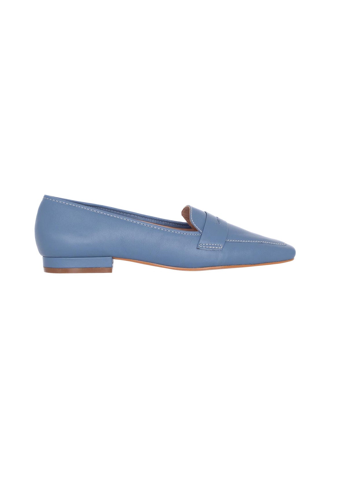 Cipó Blue Leather Square-Toe Loafers – Flat