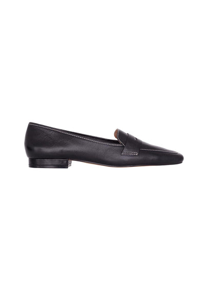 Cipó Black Leather Square-Toe Loafers – Flat