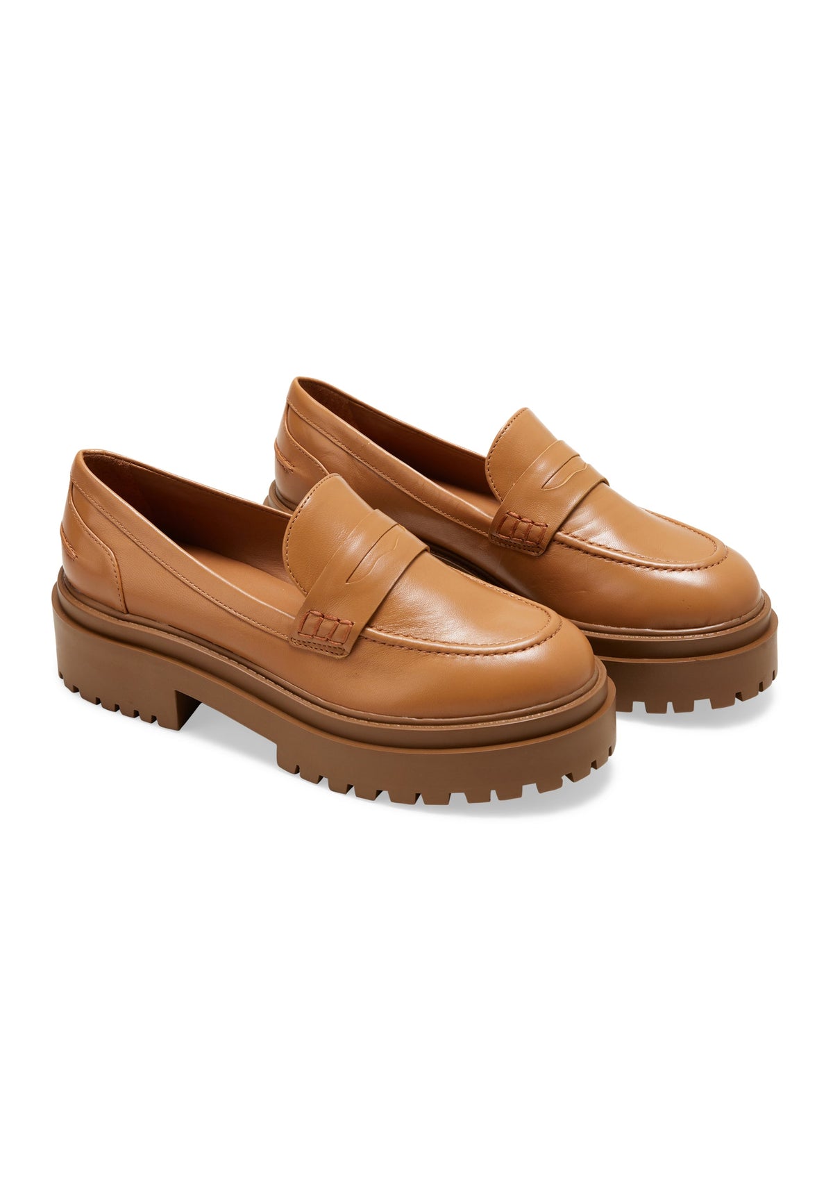 Carvalho Caramel Leather Loafers – 6cm Chunky Platform Sole