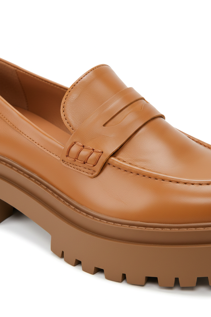 Carvalho Caramel Leather Loafers – 6cm Chunky Platform Sole