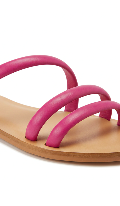Cacau Pink Leather Three-Strap Slide Sandals – Flat
