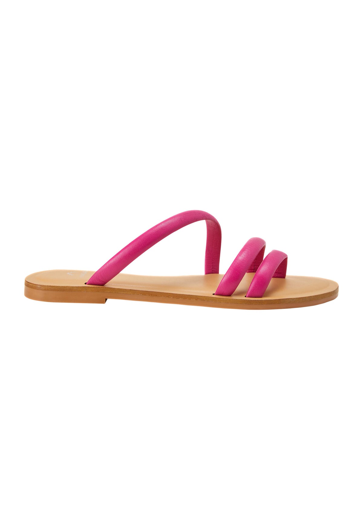 Cacau Pink Leather Three-Strap Slide Sandals – Flat