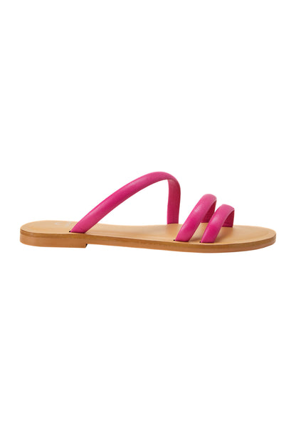 Cacau Pink Leather Three-Strap Slide Sandals – Flat