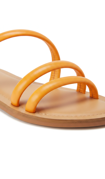 Cacau Orange Leather Three-Strap Slide Sandals – Flat