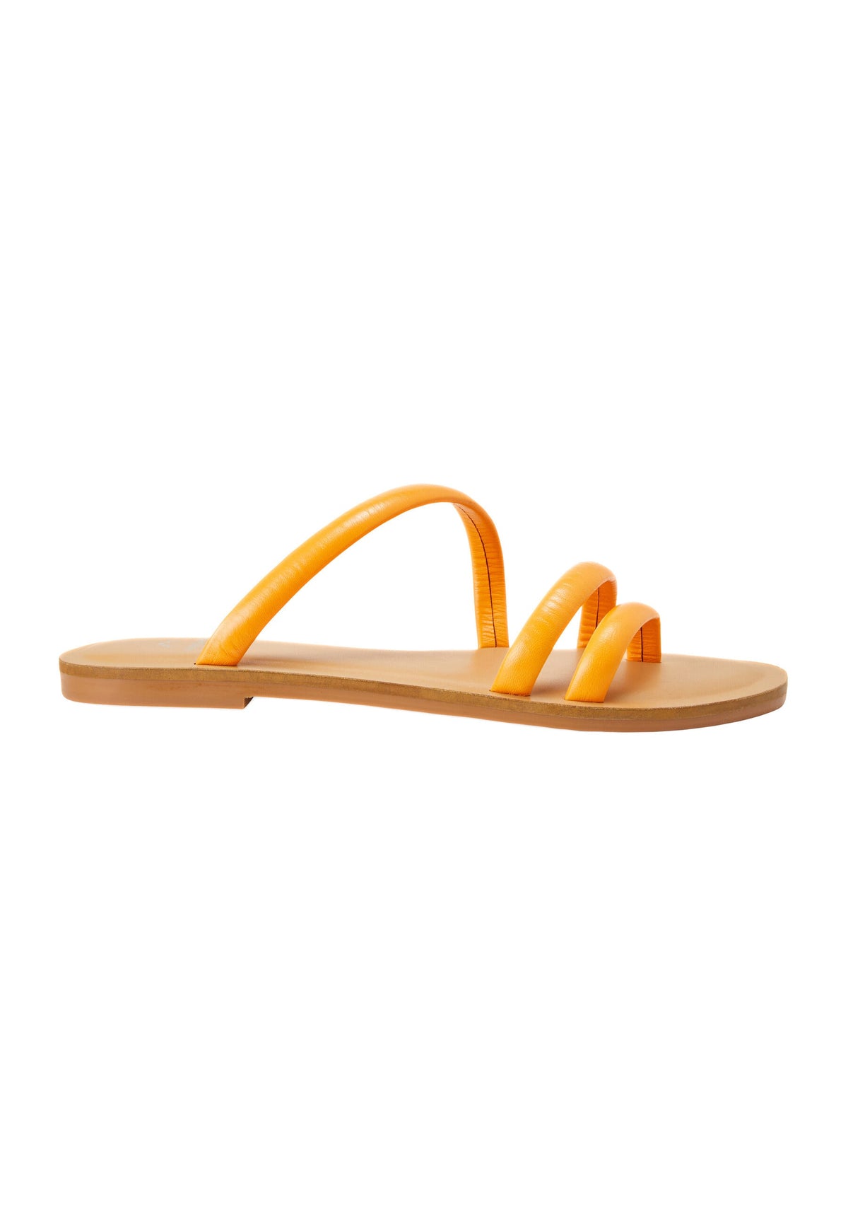 Cacau Orange Leather Three-Strap Slide Sandals – Flat
