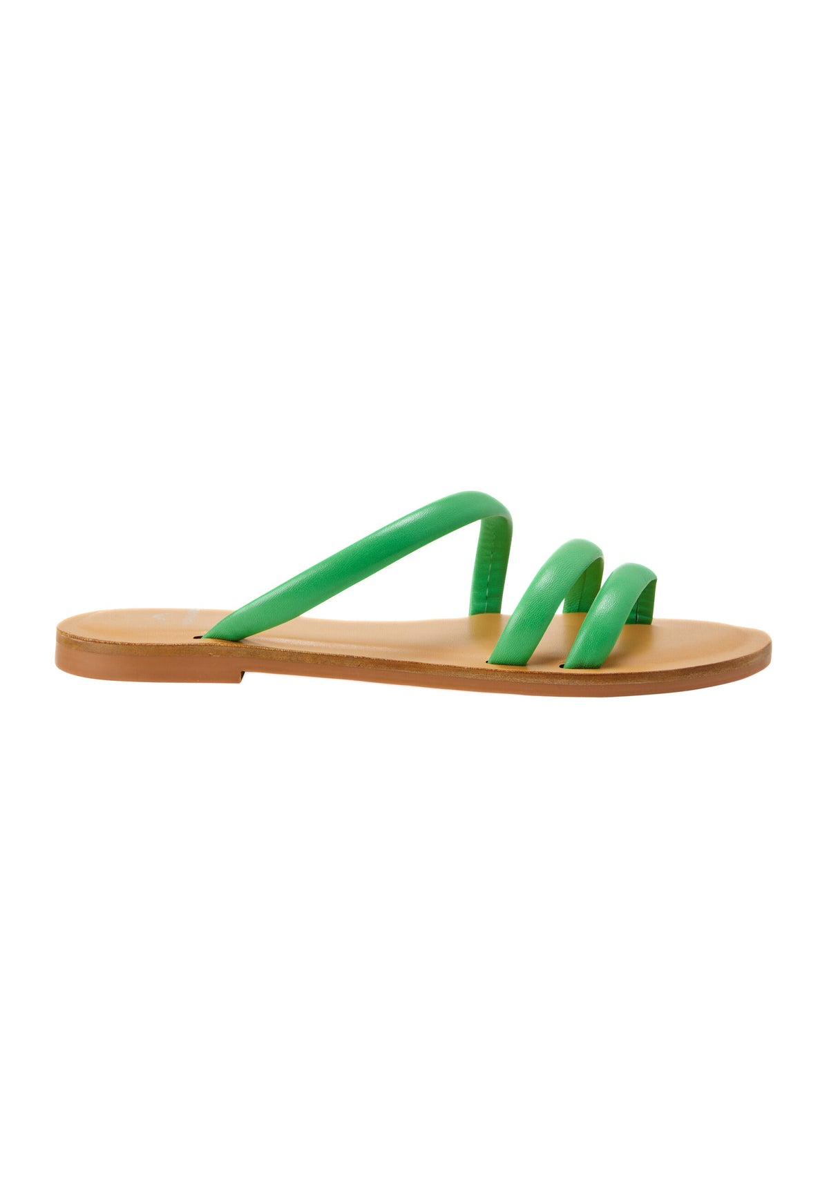 Cacau Green Leather Three-Strap Slide Sandals – Flat