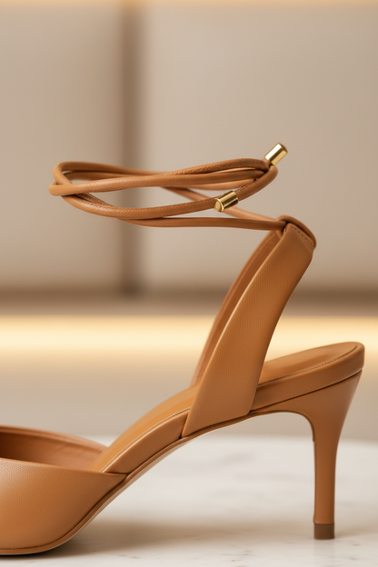Jaborandi Caramel Leather Slingback Heels – 6.5cm Pointed Toe