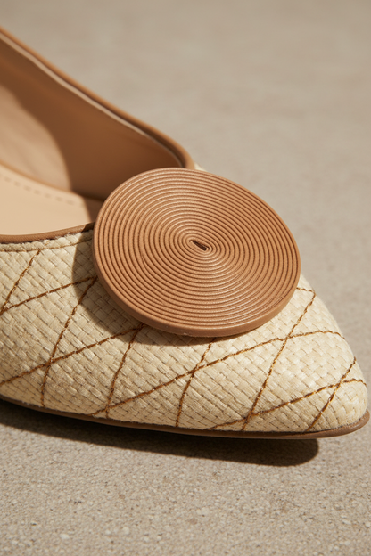 Corobá Raffia Leather Ballerinas – Natural Brown Flat