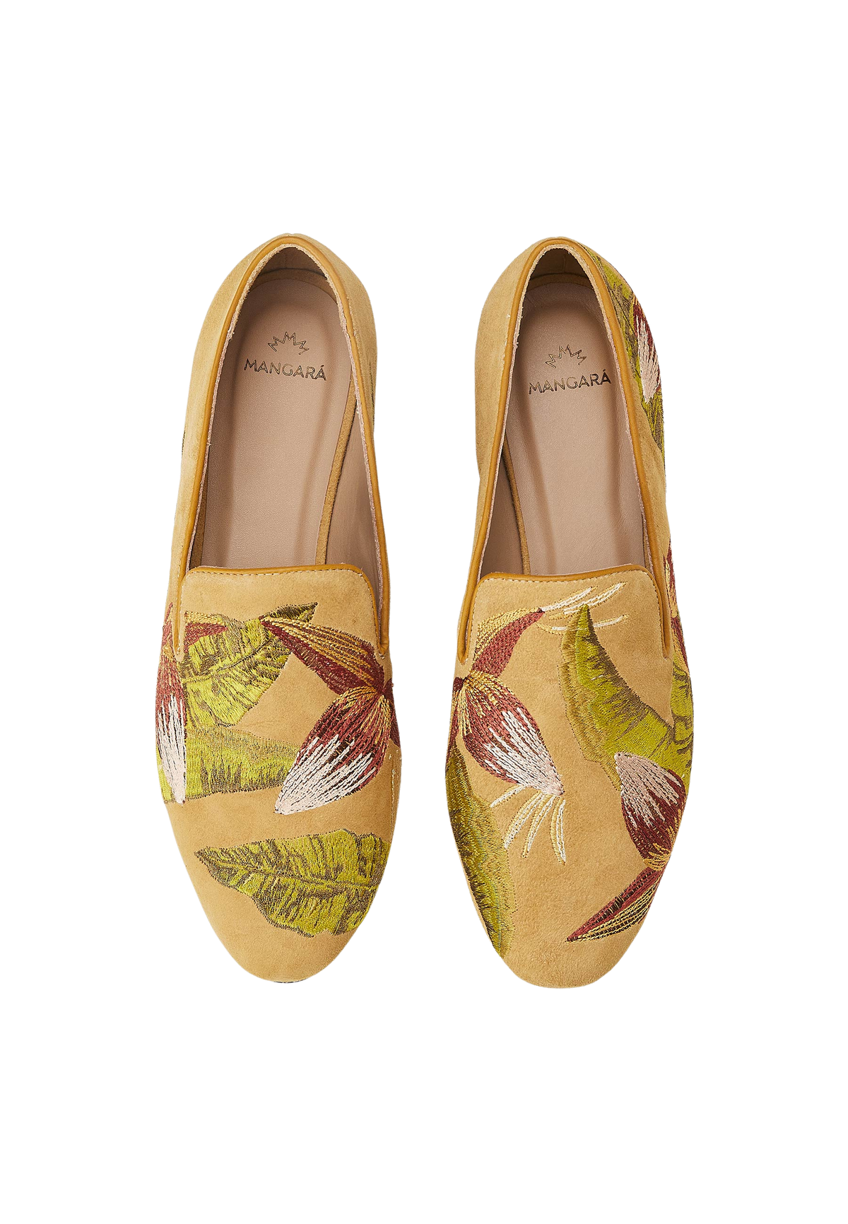 Canela Suede Yellow Leather Embroidered Loafers