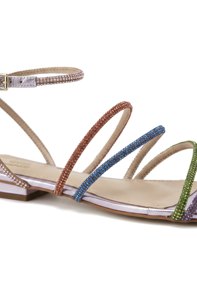Arca Leather Sandals – Crystal Straps Flat Purple