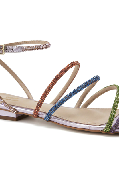 Arca Leather Sandals – Crystal Straps Flat Purple