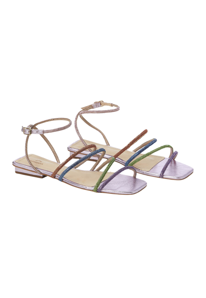 Arca Leather Sandals – Crystal Straps Flat Purple