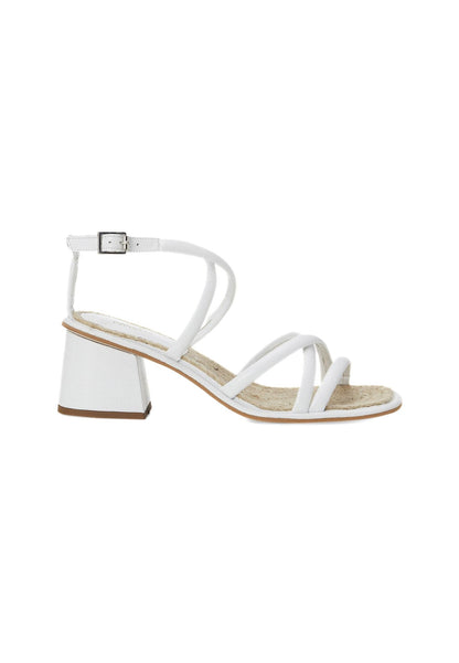 Bromelia White Leather Sandals – 7cm Block Heel