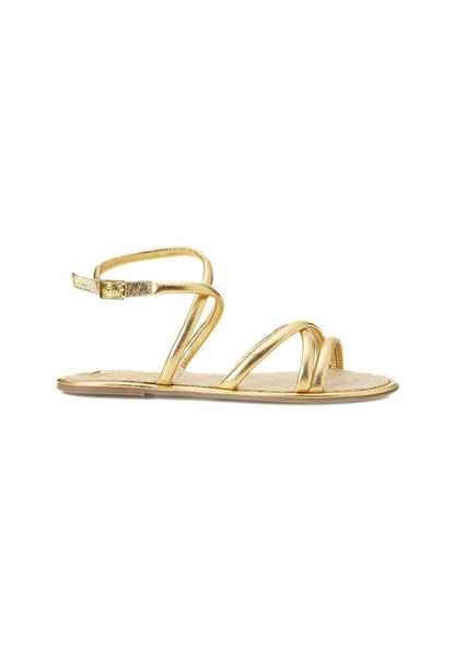 Angico Gold Leather Strappy Sandals – Flat, Raffia Footbed