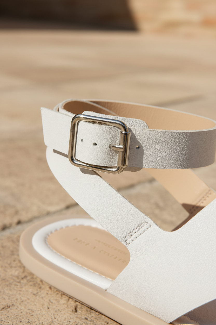 Paineira White Leather Toe-Ring Flat Sandals