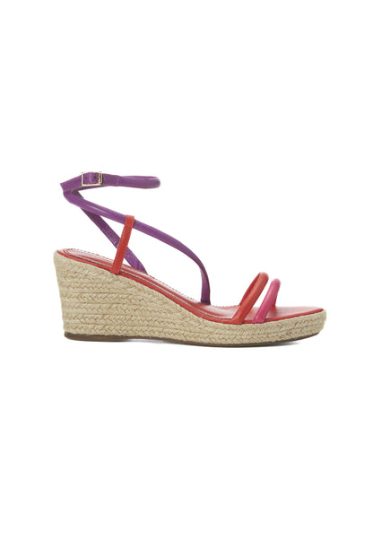 Romã Pink Leather Espadrille Wedges – Jute Platform