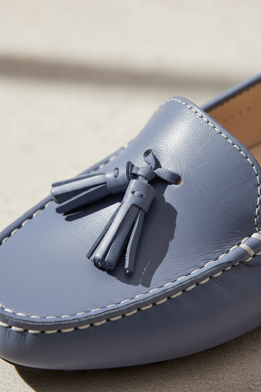 Caviúna Blue Calf Leather Tassel Loafers – Flat