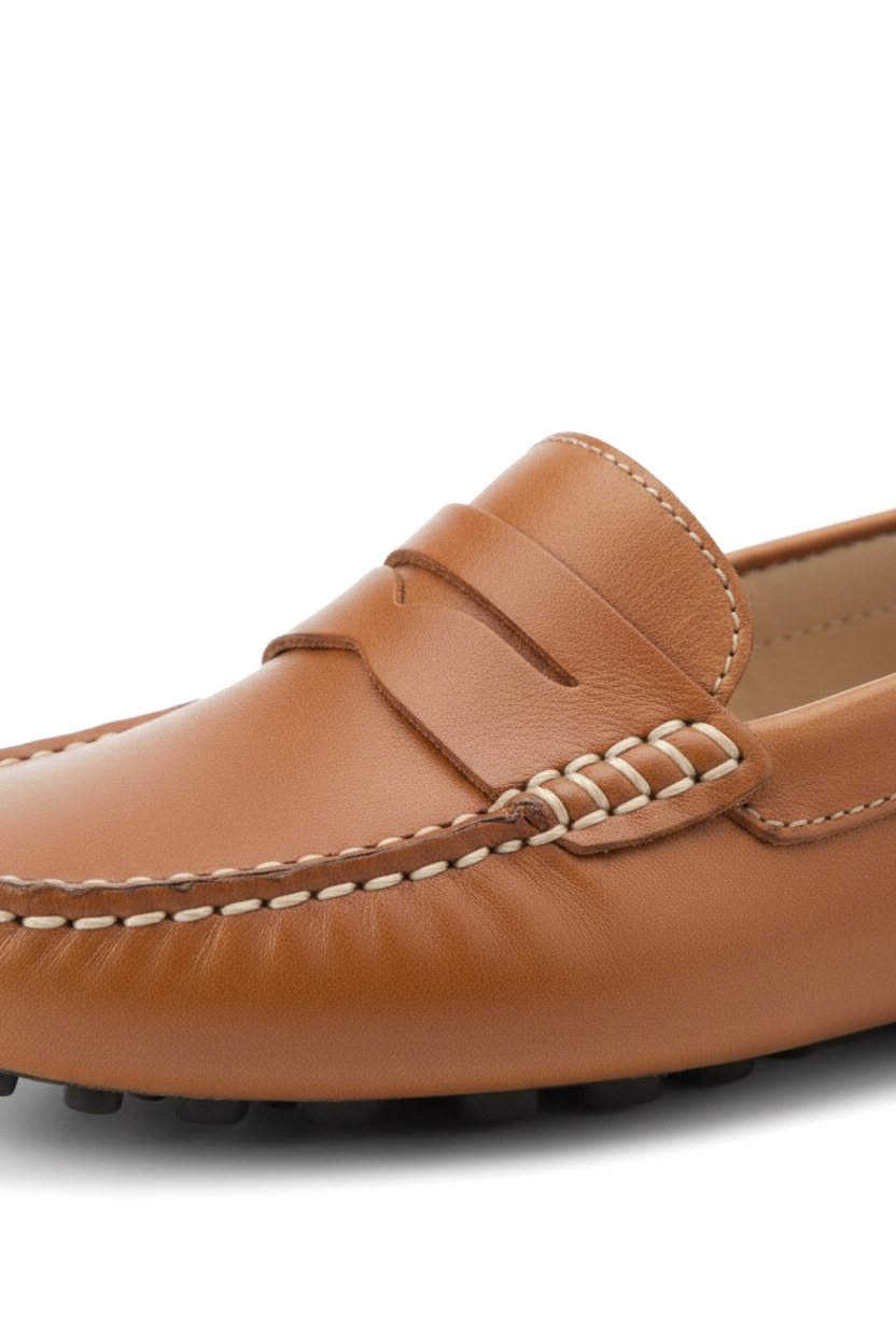 Angico Cognac Leather Driving Loafers – Flat Penny Moccasins
