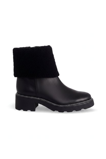 Andira Black Leather Ankle Boots – Shearling Collar, 5cm Block Heel