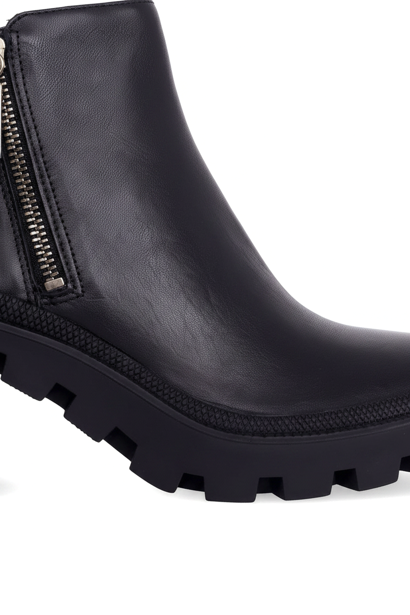 Sophora Black Leather Lug Sole Ankle Boots – 9cm Platform Block Heel