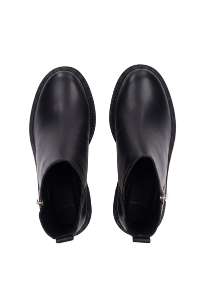Sophora Black Leather Lug Sole Ankle Boots – 9cm Platform Block Heel