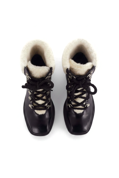 Cassia Black Leather Combat Boots – Shearling Lined, 7.8cm Block Heel