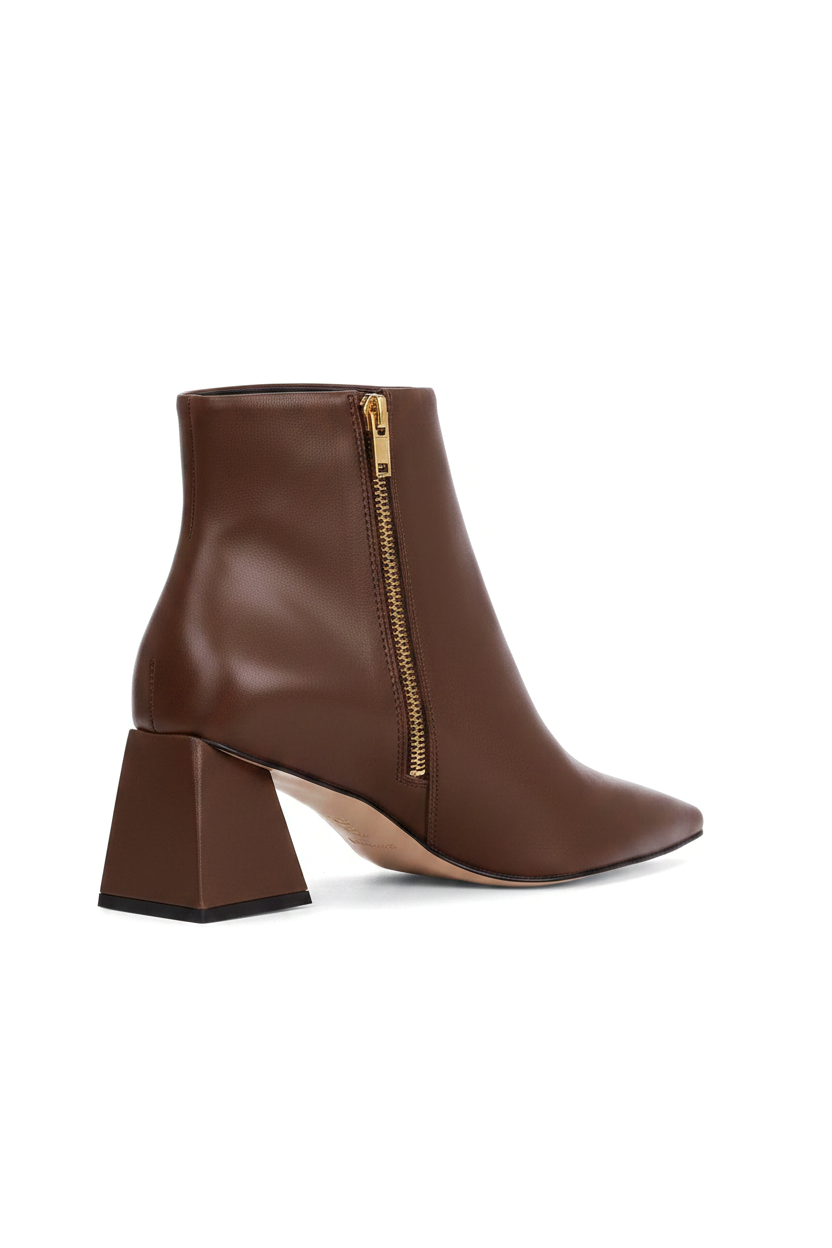 Mabea Brown Leather Ankle Boots – Pointed Toe, 6.4cm Flared Heel