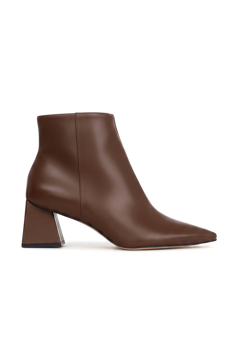 Mabea Brown Leather Ankle Boots – Pointed Toe, 6.4cm Flared Heel