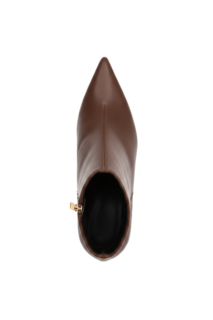 Mabea Brown Leather Ankle Boots – Pointed Toe, 6.4cm Flared Heel