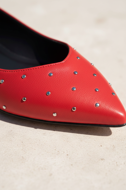 Hamelia Red Leather Ballerinas – Pointed-Toe Studs