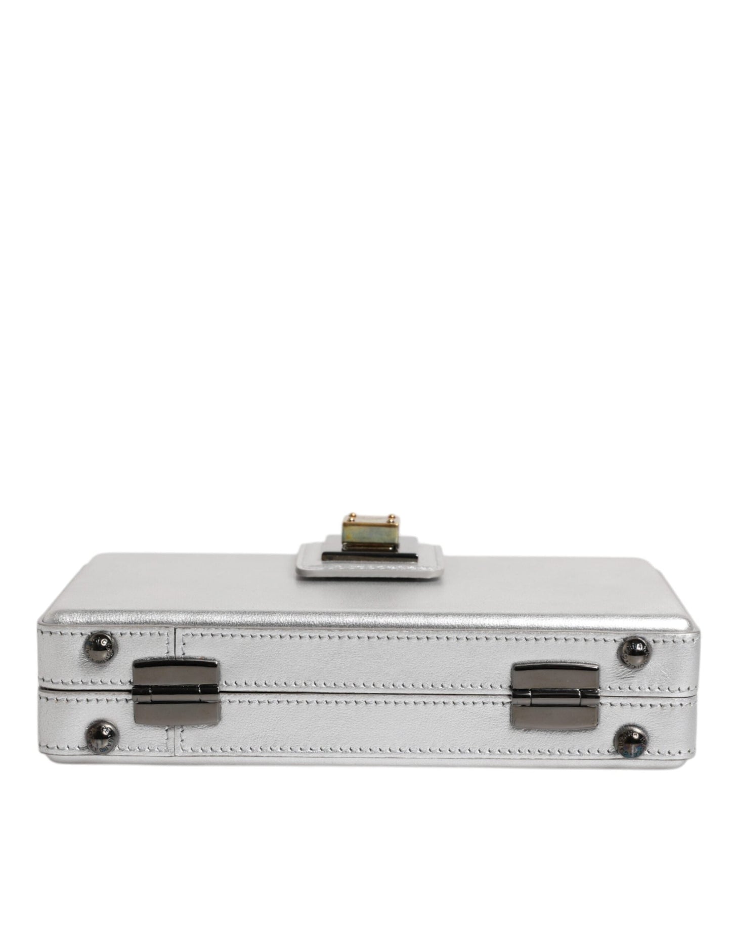 Dolce & Gabbana Metallic Silver DG BOX Leather Shoulder Strap Bag