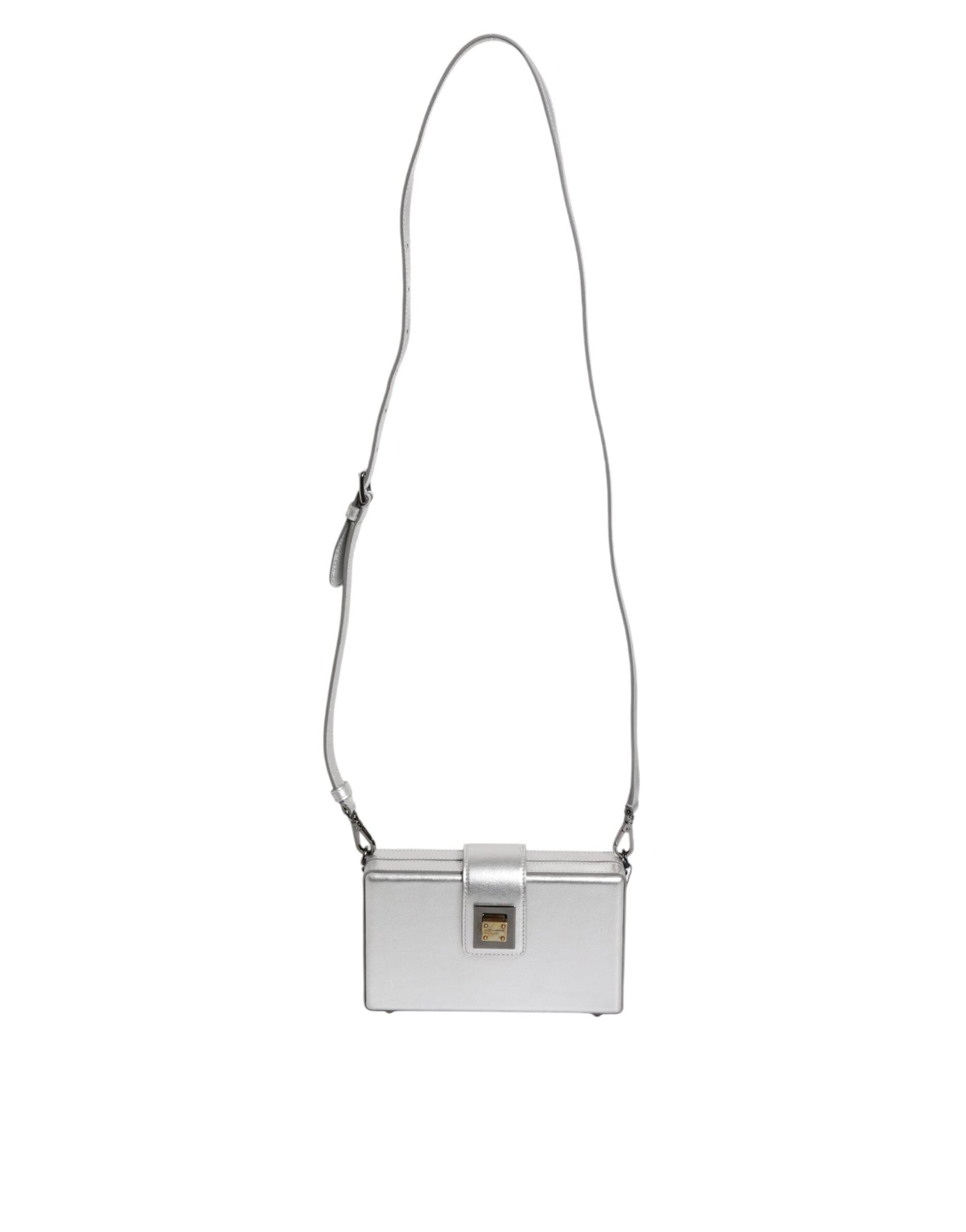 Dolce & Gabbana Metallic Silver DG BOX Leather Shoulder Strap Bag
