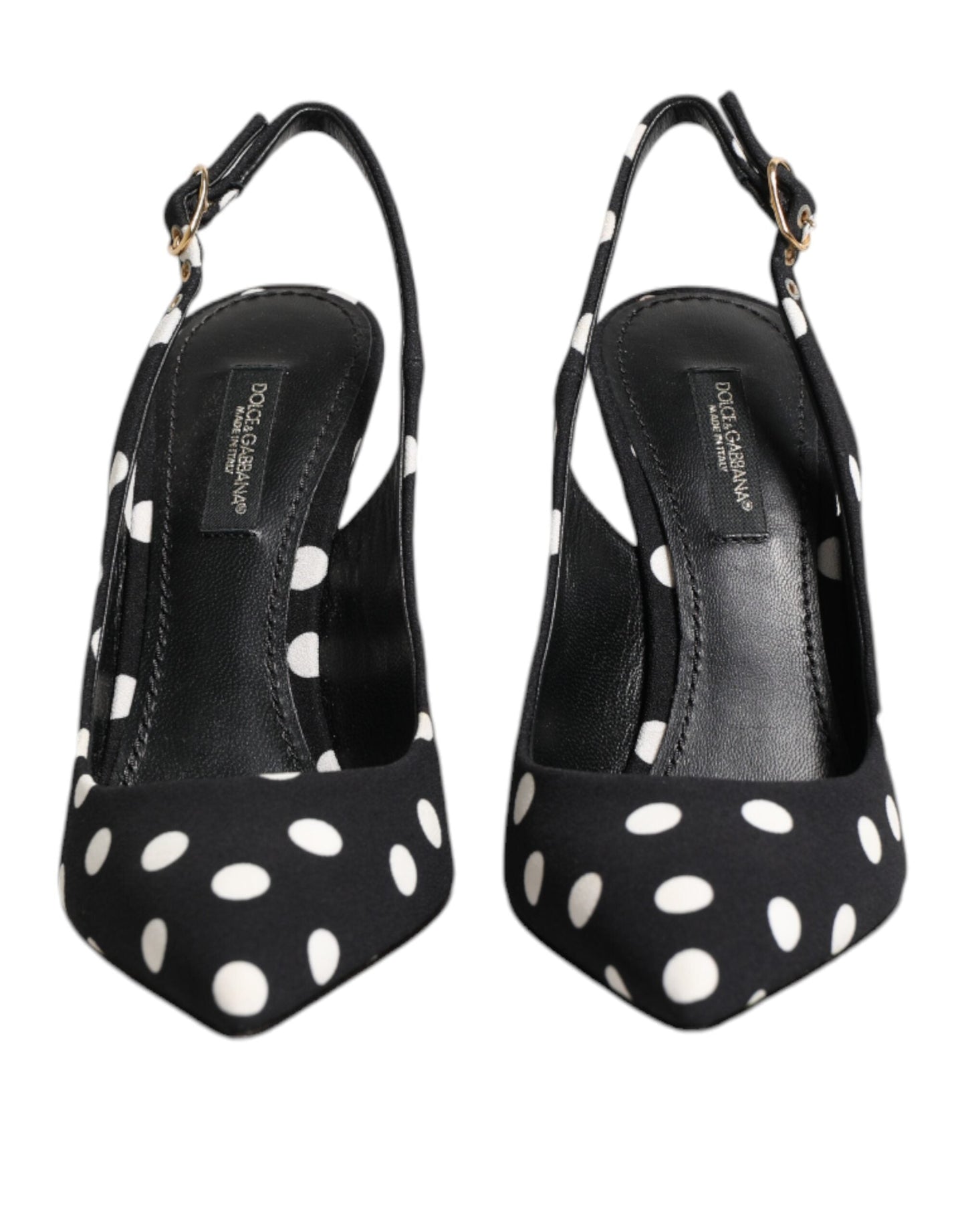 Dolce & Gabbana Black White Dotted Stiletto Slingback Shoes