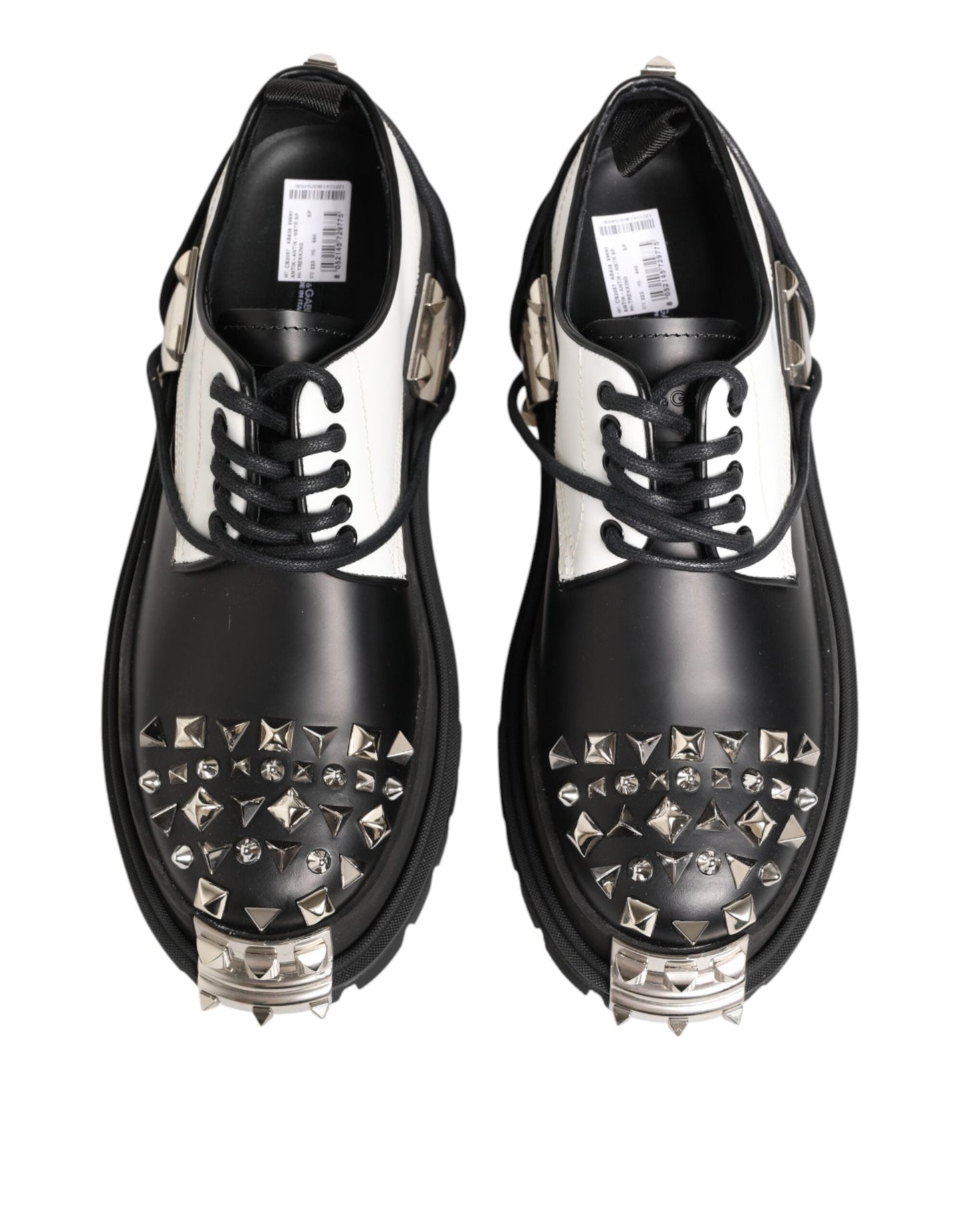 Dolce & Gabbana Black White Studded Men Formal Derby Shoes