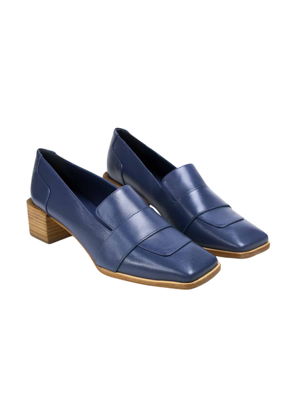 Louro Loafers in Blue Calf Leather – 4cm Block Heel