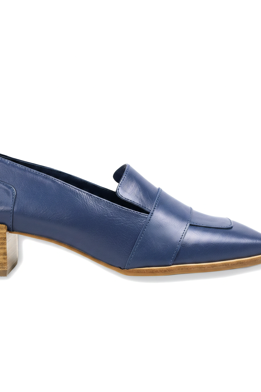 Louro Loafers in Blue Calf Leather – 4cm Block Heel
