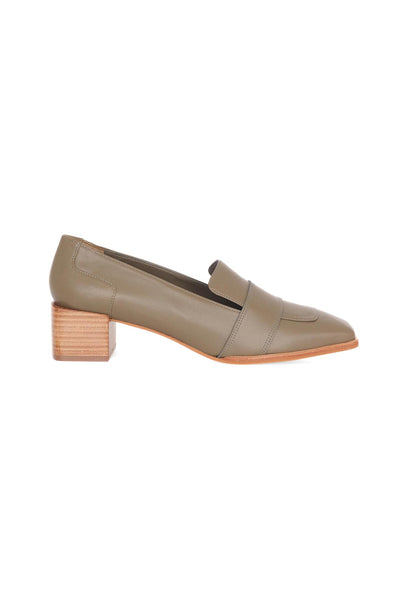 Louro Loafers in Olive Green Calf Leather – 4cm Block Heel