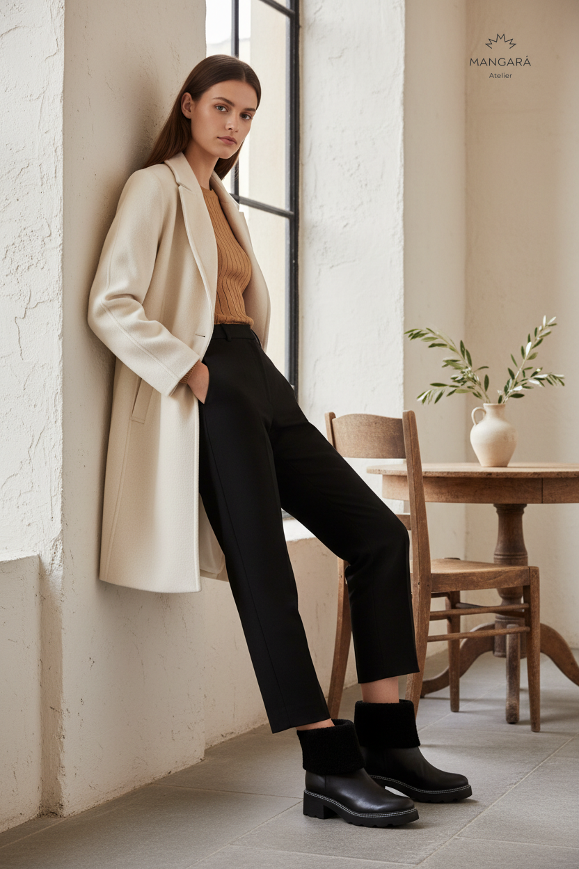Andira Black Leather Ankle Boots – Shearling Collar, 5cm Block Heel