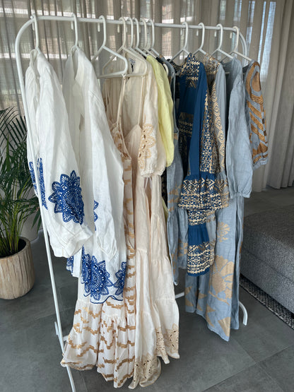 Jurk | Greek Archaic Kori White/Blue - For Models and Mermaids