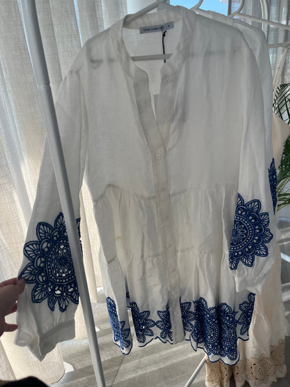 Jurk | Greek Archaic Kori White/Blue - For Models and Mermaids