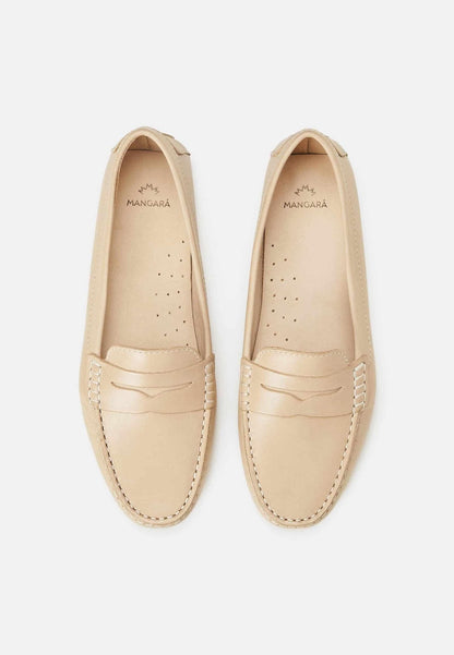 Angico Beige Leather Driving Loafers – Flat Penny Moccasins